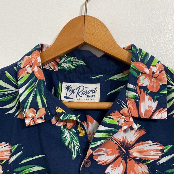 Aeropostale Mens Hawaiin Shirt Medium Tropical Floral Button Up Short Sleeve - Picture 4 of 11